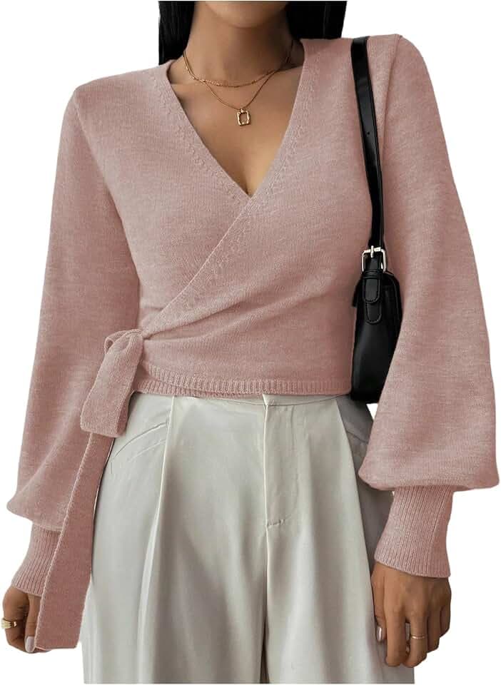 SOLY HUX Women's V Neck Cropped Sweater Fall Wrap Tops