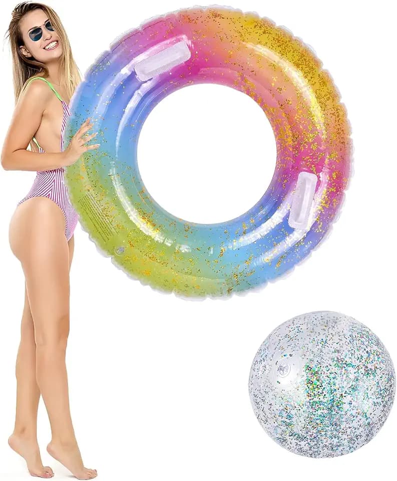 Schwimmring Erwachsene Aufblasbare Pailletten Schwimmreifen Mit Griff, Sommer Groß Schwimmenring&Wasserball Dauerhafter Floating Ring