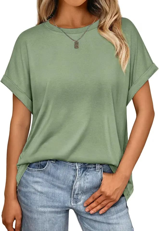 Cuptacc Tshirt Damen Rundhalsausschnitt Kurzarm Oversize T Shirt Sommer Casual Flügelärmel Top Damen Locker