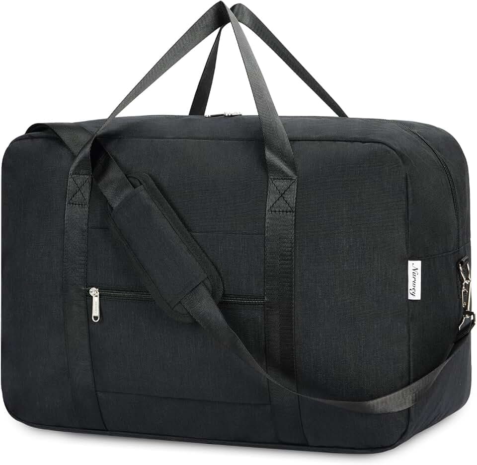 Carry on luaggage 22x14x9 Airlines Approved Foldable Carry on Bag Travel Duffel Packable Duffle Overnight for Women and Men 40L (Black)