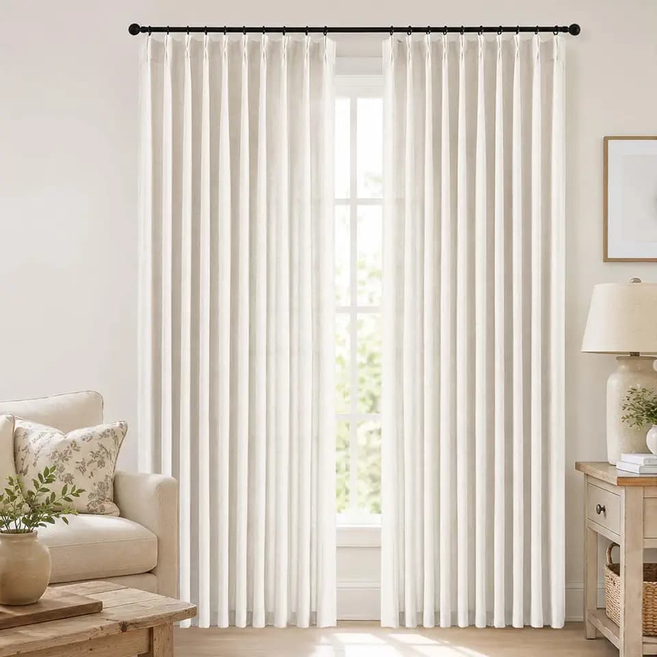 Extra Wide Natural Pinch Pleated Curtains 90 Inches Long 2 Panels Set, Light Filtering Soft Airy Fabric Textured Curtains for Patio Sliding Glass Door, Modern Window Drapes, 2x60Wx90L Inches