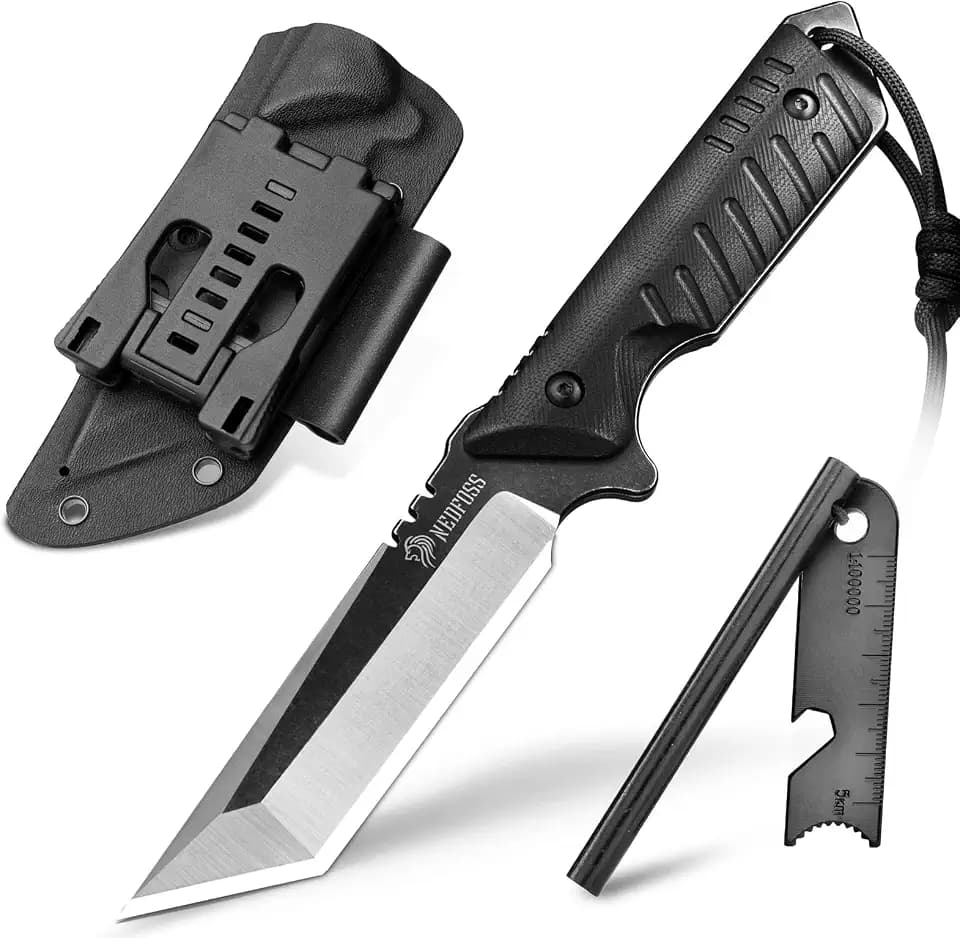 NedFoss Dragon Tactical Knife w/Fire Starter, 4.3" 440C Steel Tanto Knife
