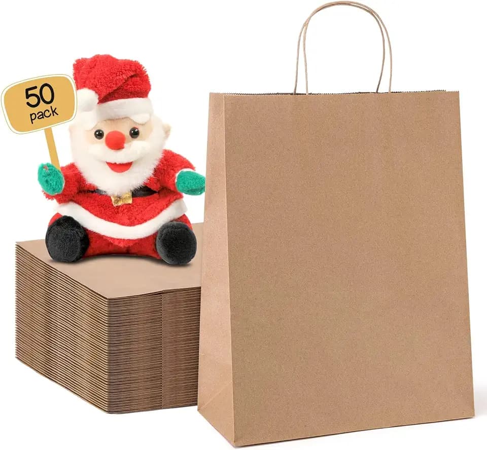 METRONIC Brown Paper Bags 10x5x13 50Pcs,Gift Bags with Handles Medium Size