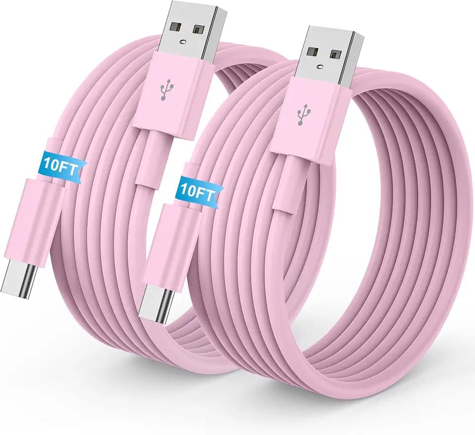 LDHTY CarPlay Charging Long Cable, USB A to USB C Cable, 2-Pack 10FT, Pink