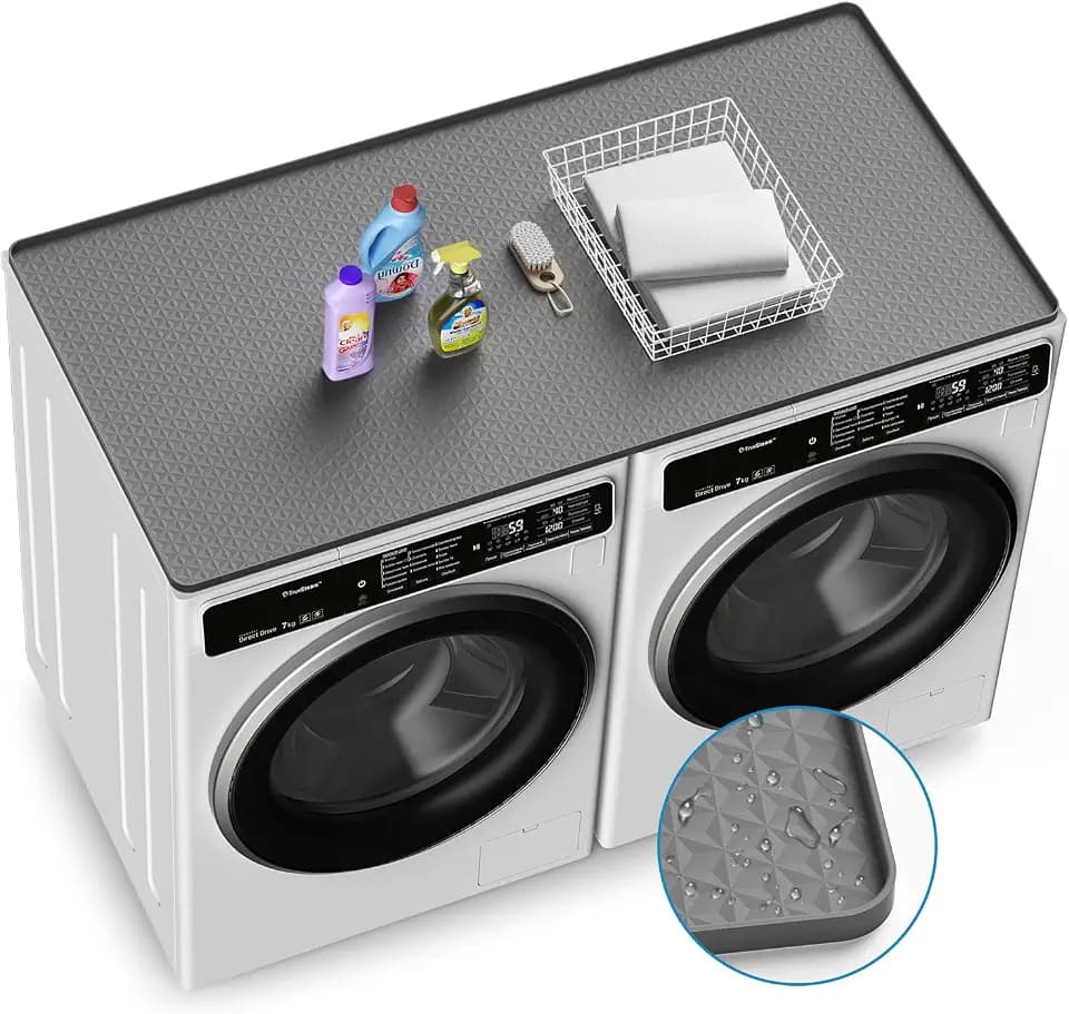 Washer and Dryer Covers for the Top, 51.2" x 25.6" Silicone Washer and Dryer Top Protector Mat, Non-slip Waterproof Washing Machine Cover Protector Top Load for Laundry Room (Gray)