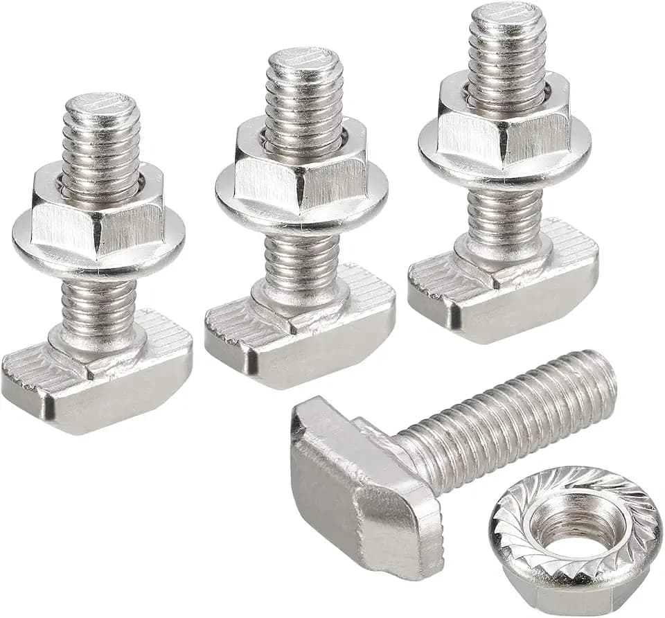 sourcing map 10 Stück Hammerkopfschrauben M6x20mm T Schrauben und M6 Sechseck Flansch Mutter Set T-Bolzen T Schlitz Einsteckbolzen Schiebend Schraube für 30 Serie Aluminum Profile
