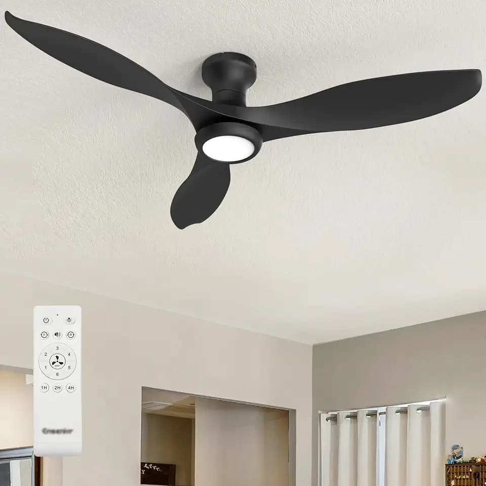Ensenior 52 Inch Flush Mount Ceiling Fans with Lights and Remote, Black