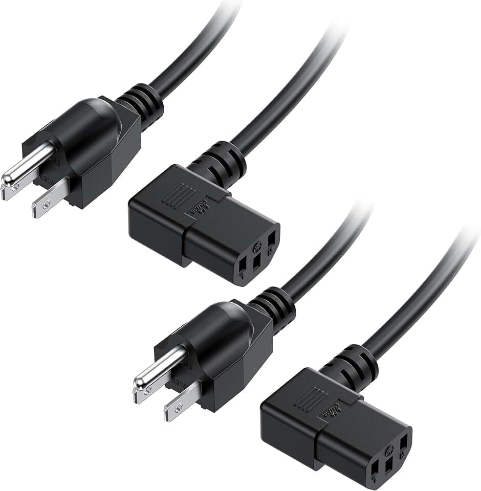 Cable Matters 2-Pack 16 AWG Right Angle Power Cord, 6ft, Black