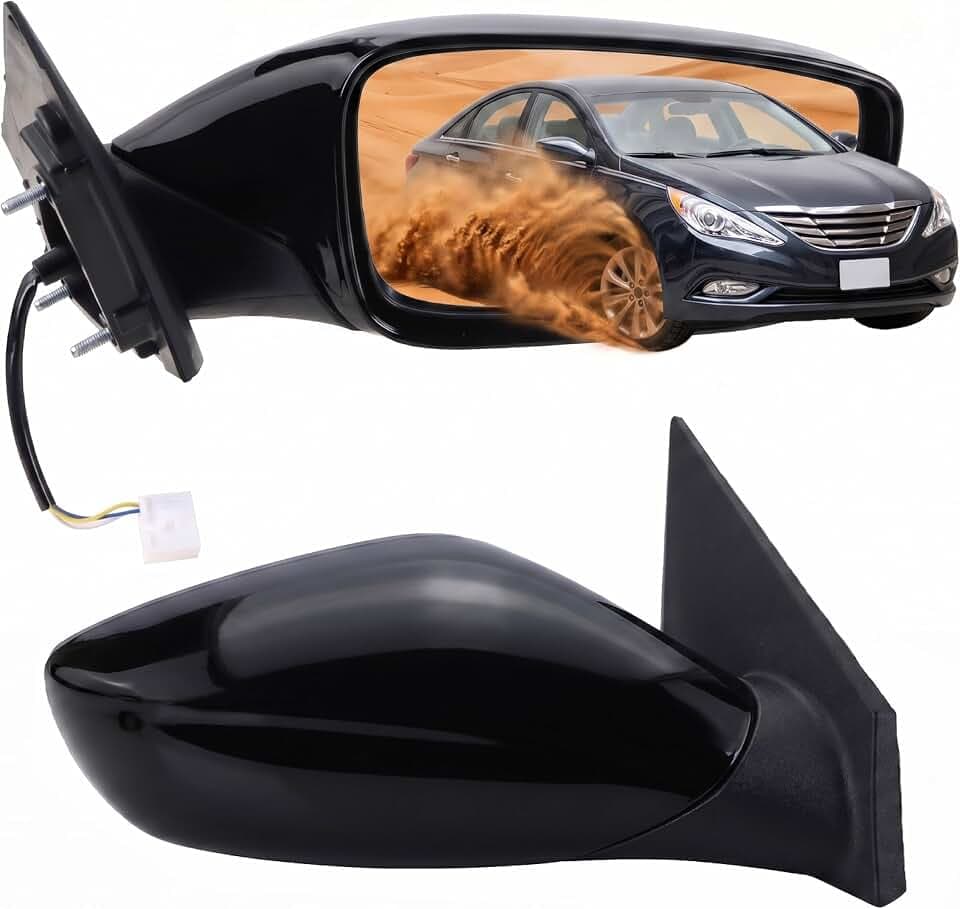 Right Passenger Side Mirror Compatible With 2011 2012 2013 2014 Hyundai Sonata With Manual Folding Power Glass Black Replace#876203Q000(3Pins)