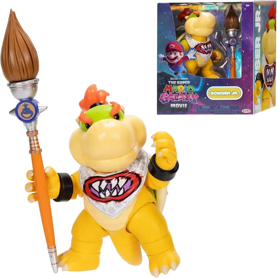 „Super Mario Galaxy“-Film: Bowser Jr. 5" / 12,7 cm große Actionfigur mit Zubehör, offiziell lizenziert von Jakks Pacific, 17 Gelenkpunkte, inklusive Pinsel-Zubehör, ab 3 Jahren
