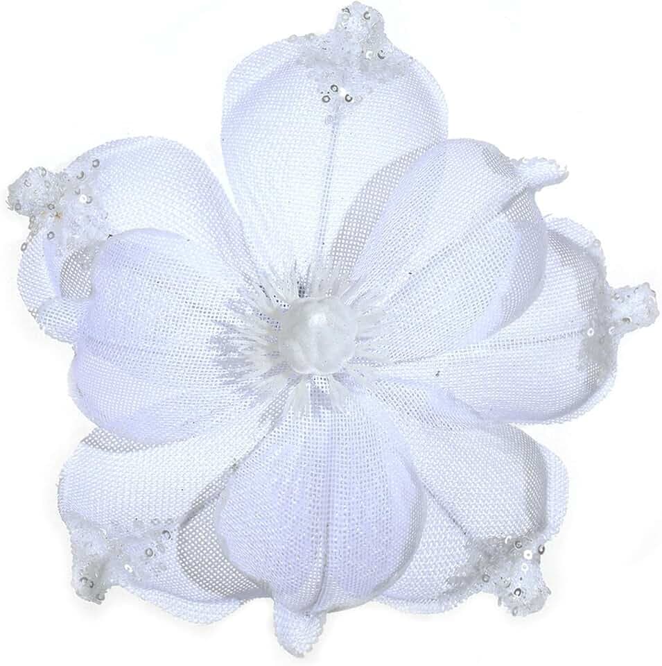 24 cm große glitzernde Weihnachtsblumen, 6 Stück, künstliche Magnolien-Blumen, Netzstoff, gefaltet, für Weihnachtsbaumschmuck, Weihnachtsbaum, Neujahr, Party, Hochzeit (Weiß)
