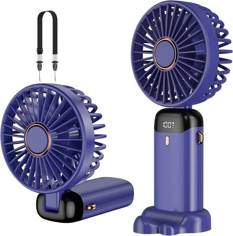 Handventilator, Tragbarer Mini Ventilator, Wiederaufladbar, Kleiner Taschenventilator Mit 5 Geschwindigkeitsstufen, Integrierter 4200mAh-Akku, Faltbarer USB-Ventilator für Büro, Outdoor