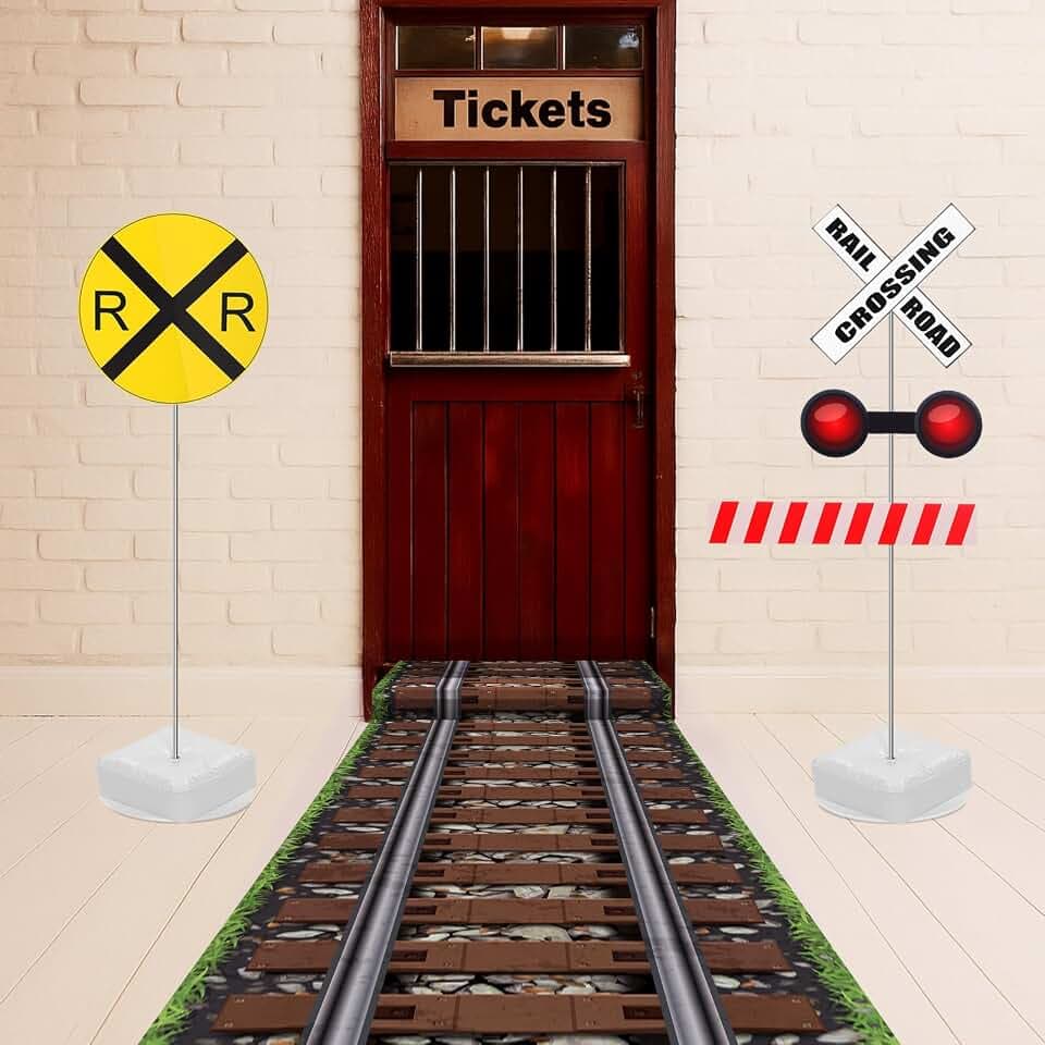 Reallnaive Railroad Track Runner 79-87in Crossing Signs Train Birthday