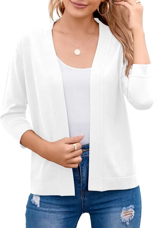 Bettysays Women's 3/4 Sleeve Open Front Cropped Cardigan Sweater Elegant Shrugs for Women