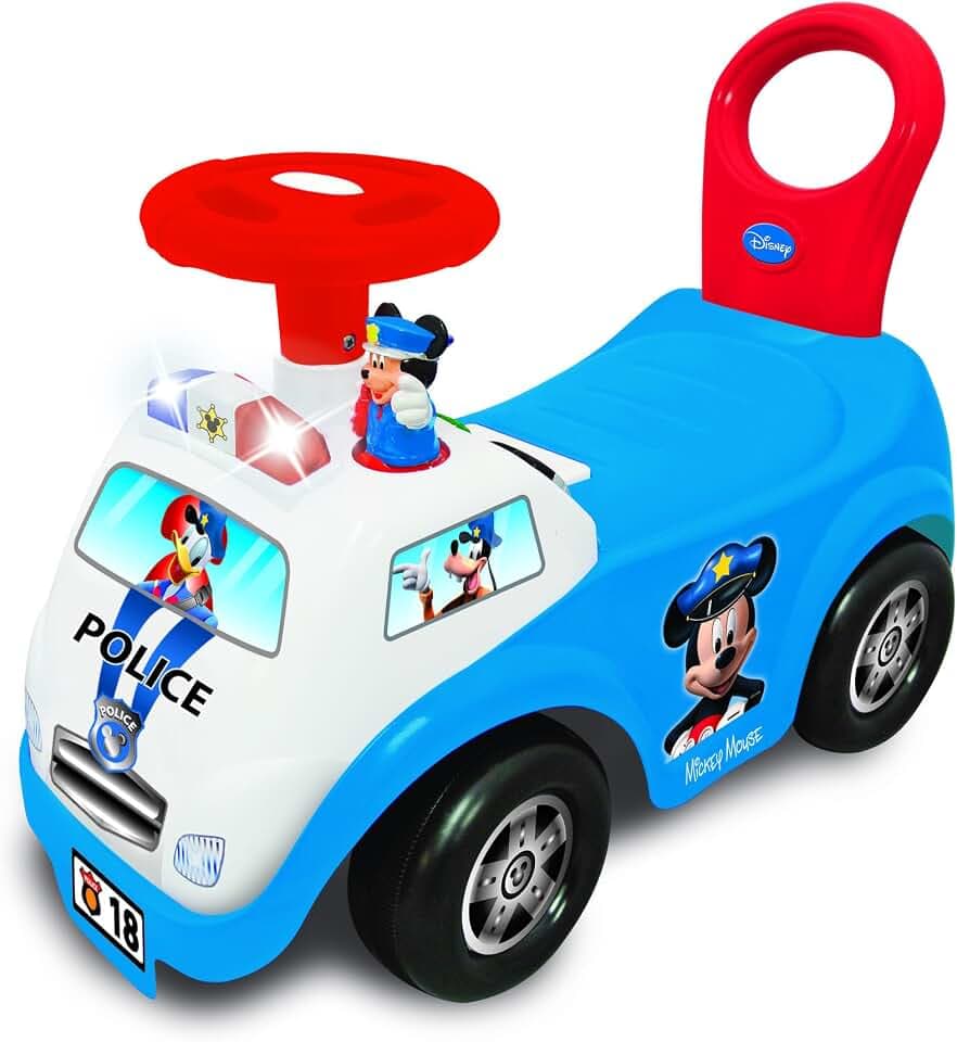 Kiddieland Disney Mickey Police Car Ride-On, Toddler Push Toy with Lights