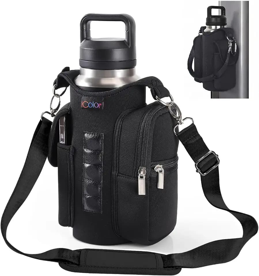 icolor Magnetic Gym Bag Water Bottle Carrier Holder with Phone Pockets & Shoulder Strap,Gym Magnetic Bag 5 Built-in Magnets Gym Accessories Organizer Sling Bottle Bag Pouch Sleeve