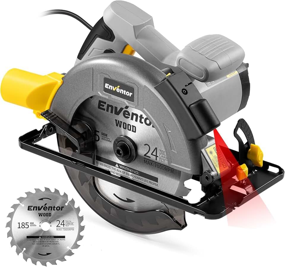 Enventor Handkreissäge, 1400W, mit 24T Sägeblatt Ø 185 mm, kabelgebunden