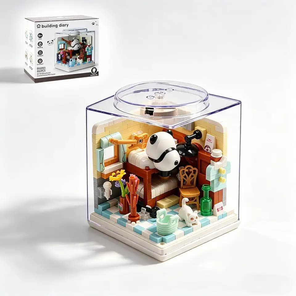 Insgen Panda Bedroom Building Blocks Set with Transparent Dust Cover