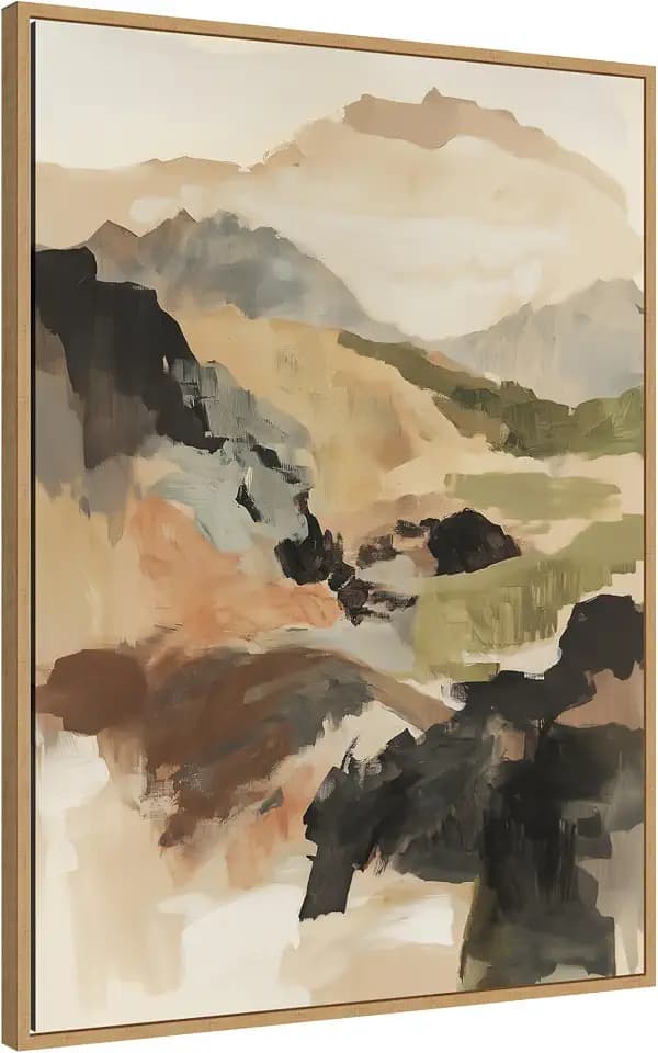 Kate and Laurel Tonal Mountains II Framed Canvas Wall Art by Amy Lighthall 28 x 38 Sylvie Natural, Modern, Abstract, Landscapes, Nature Art for Wall Decor, Living Room, Bedroom