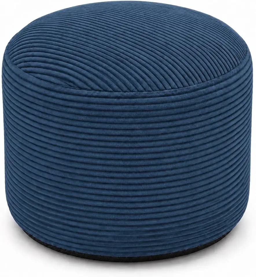 N&V Stuffed Pouf Ottoman for Bean Bag and Sofa, Soft Corduroy Cover Filled with High Density Foam Filling,19 X 17 Foot Rest,Prussia Blue