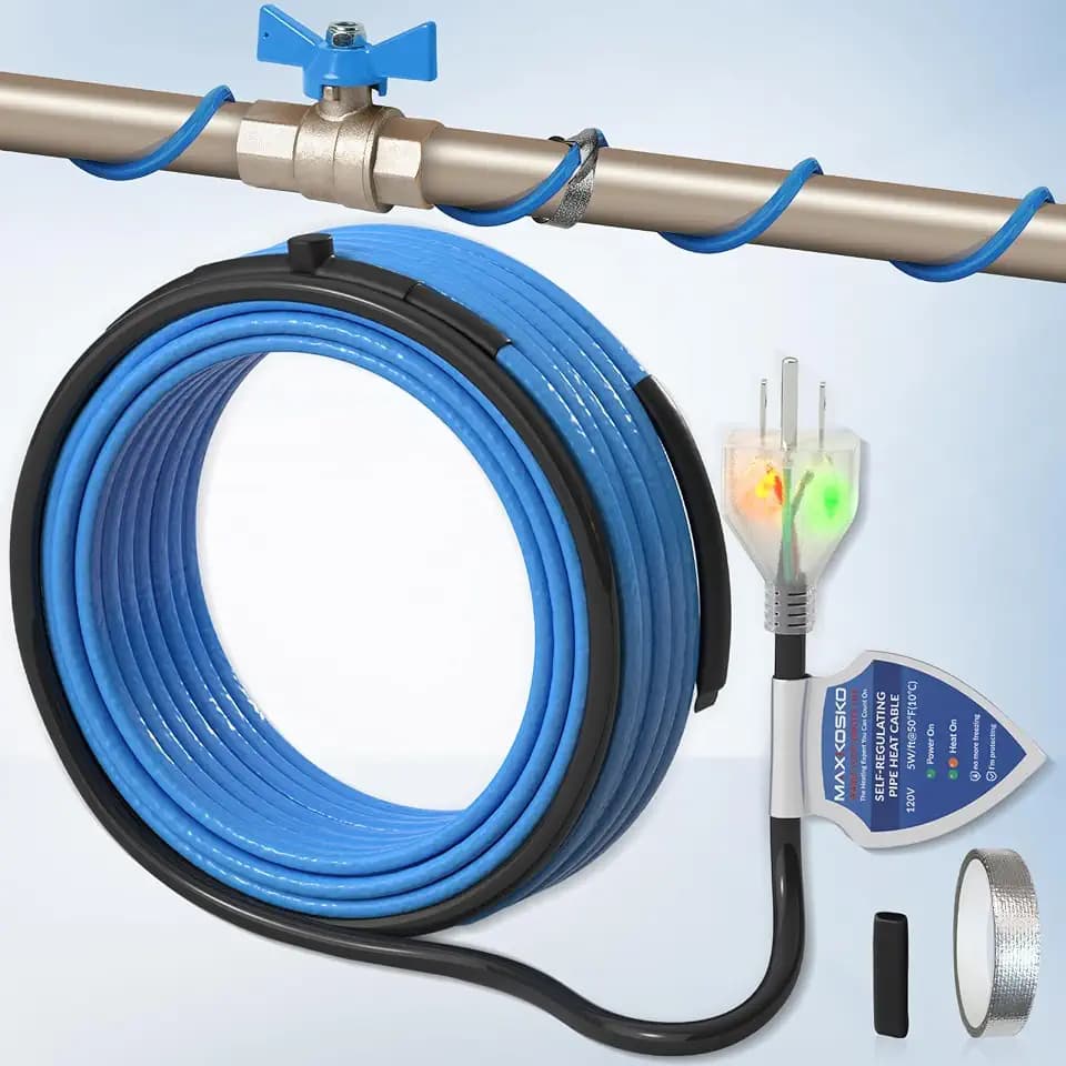 MAXKOSKO 50ft Dual Lights Self Regulating Heat Tape for Water Pipes 5W/ft