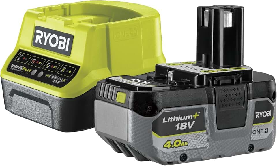 RYOBI 18 V ONE+ Akku-Starter-Set RC18120-140XG (1x 4,0 Ah Lithium+ Akku, Schnellladegerät mit 2,0A Ladestrom, Lithium+Akkutechnologie setzt Maßstäbe für Laufzeit, Leistung und Lebensdauer