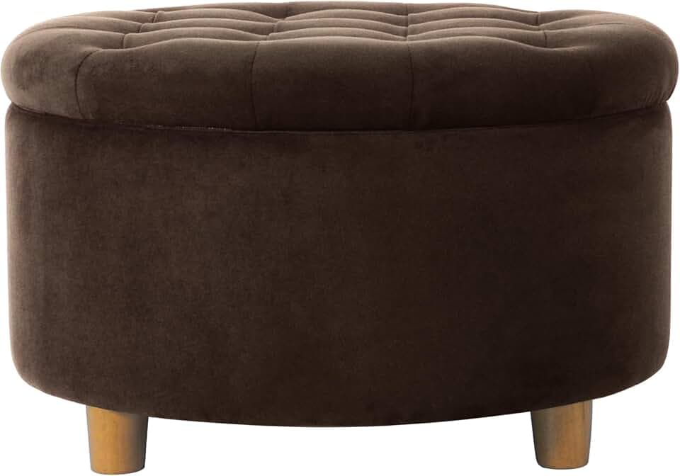 HomePop 28" Button Tufted Velvet Round Storage Ottoman - Chocolate Brown Velvet
