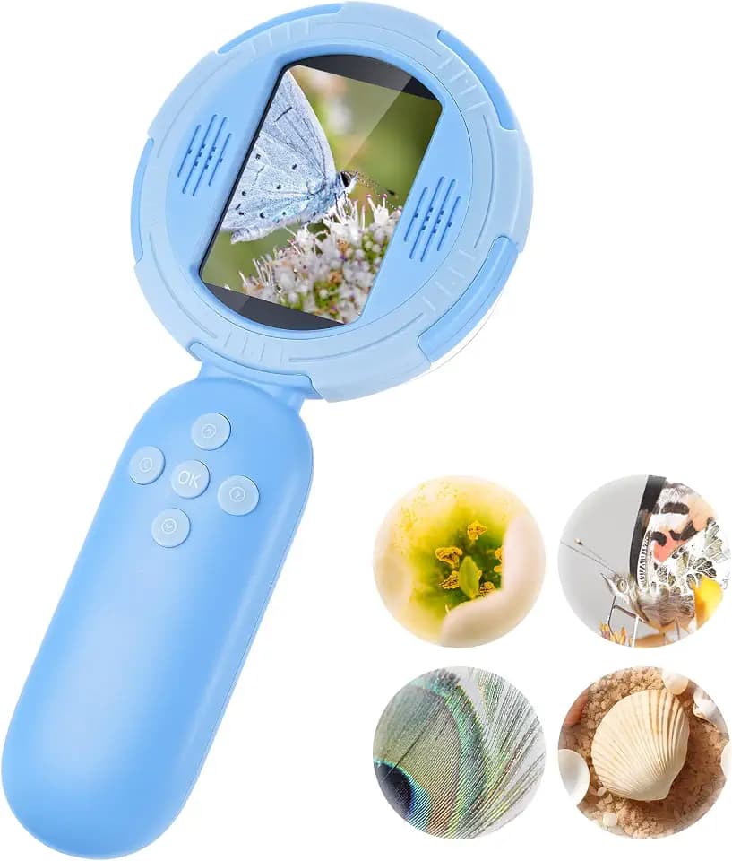 Handheld Microscope for Kids, Mini Digital Microscope for Kids with 2'' Inch Screen,Geology Educational Science for Age 4 5 6 7 8 Girls&Boys