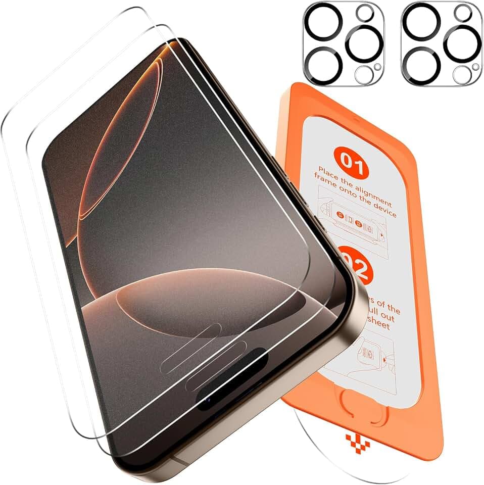 OMOTON Matte Glass Screen Protector for iPhone 16 Pro, 2+2 Pack