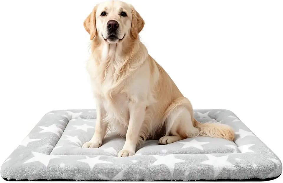 Dog Bed Mat – Soft & Comfortable Dog Kennel Pad for Crate – Durable Crate Bed & Mat for Dogs & Cats – Ideal for Crate, Kennel, and Home Use (Big&Little Stars Grey, L(35"*23"*1.5"))