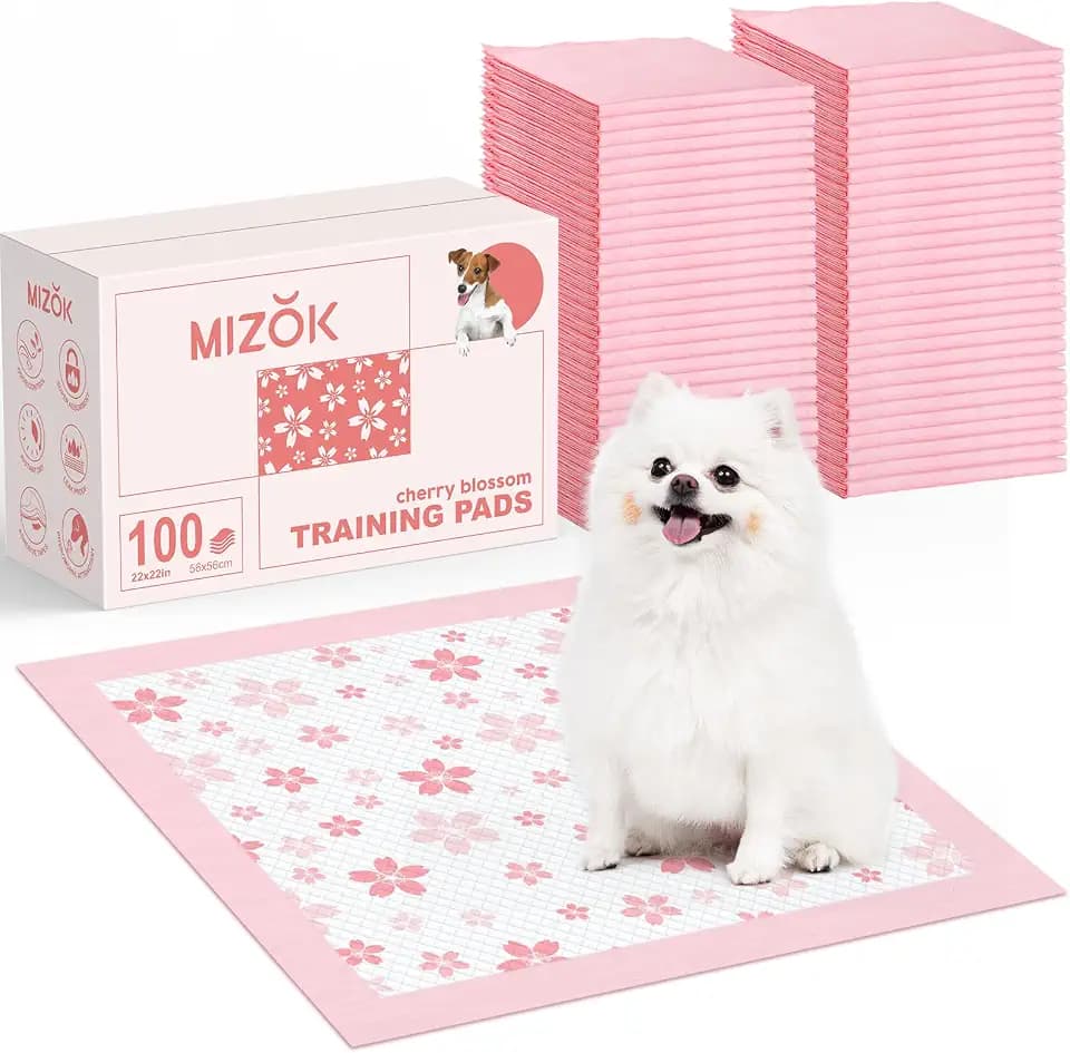 MIZOK Pink Puppy Pads with Adhesive Tabs Disposable No Leak 22x22in 100Ct