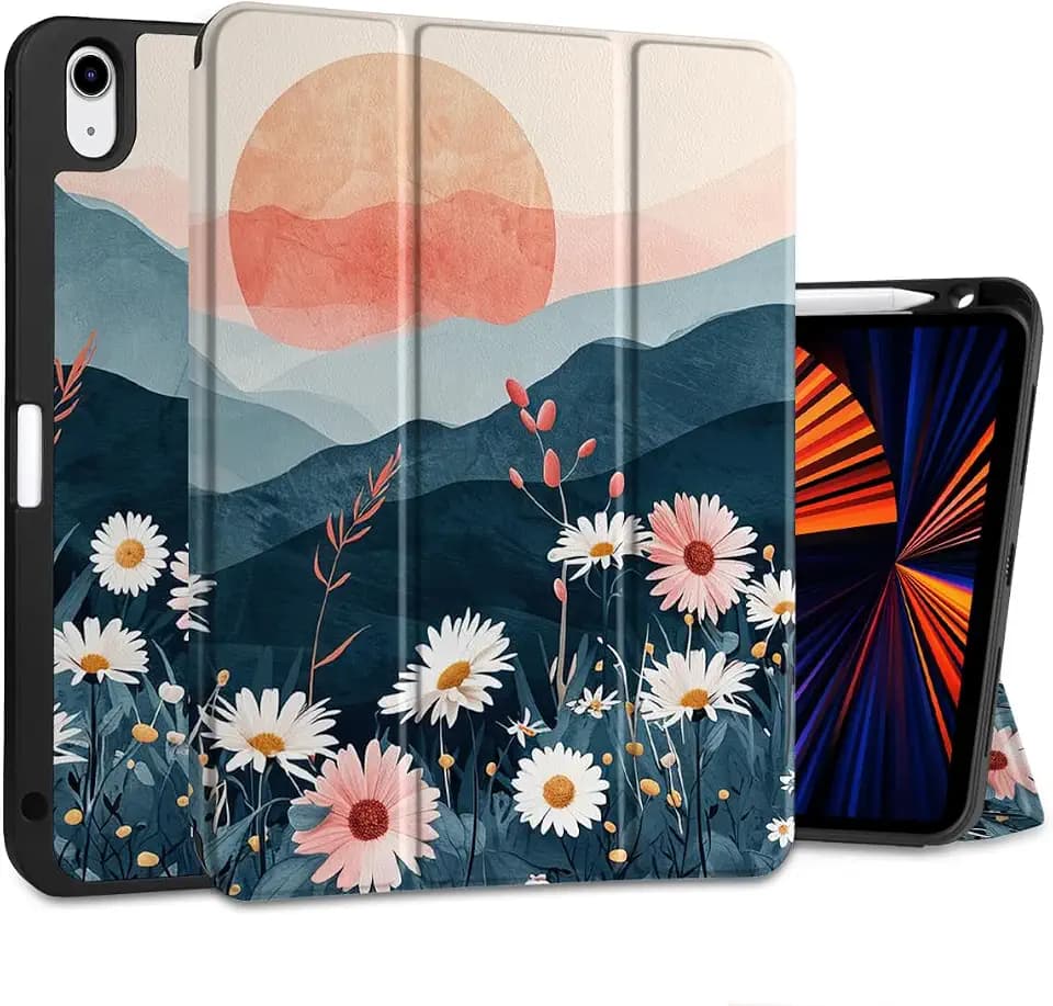 DONGKE Case for iPad 11th Generation 11 Inch 2025 (A16 Chip) & iPad 10th Generation 10.9 Inch 2022 with Pencil Holder-[Auto Wake/Sleep], Trifold Stand Soft TPU Protective Cover, Daisies