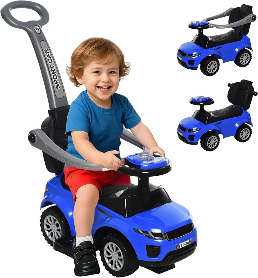 Aosom 3 in 1 Push Cars for Toddlers with Horn Music for 18-36 Months Blue