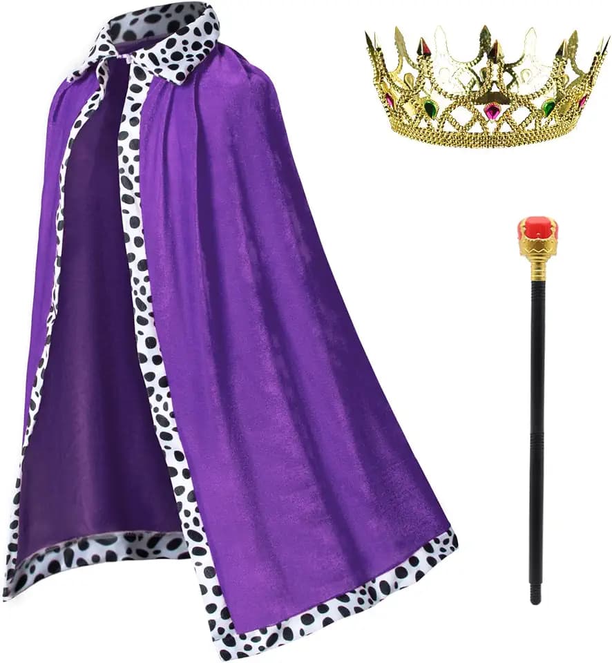 King Costume for Kids Robe Crown Scepter Set Boys Royal Prince Cape Dress Up Cosplay