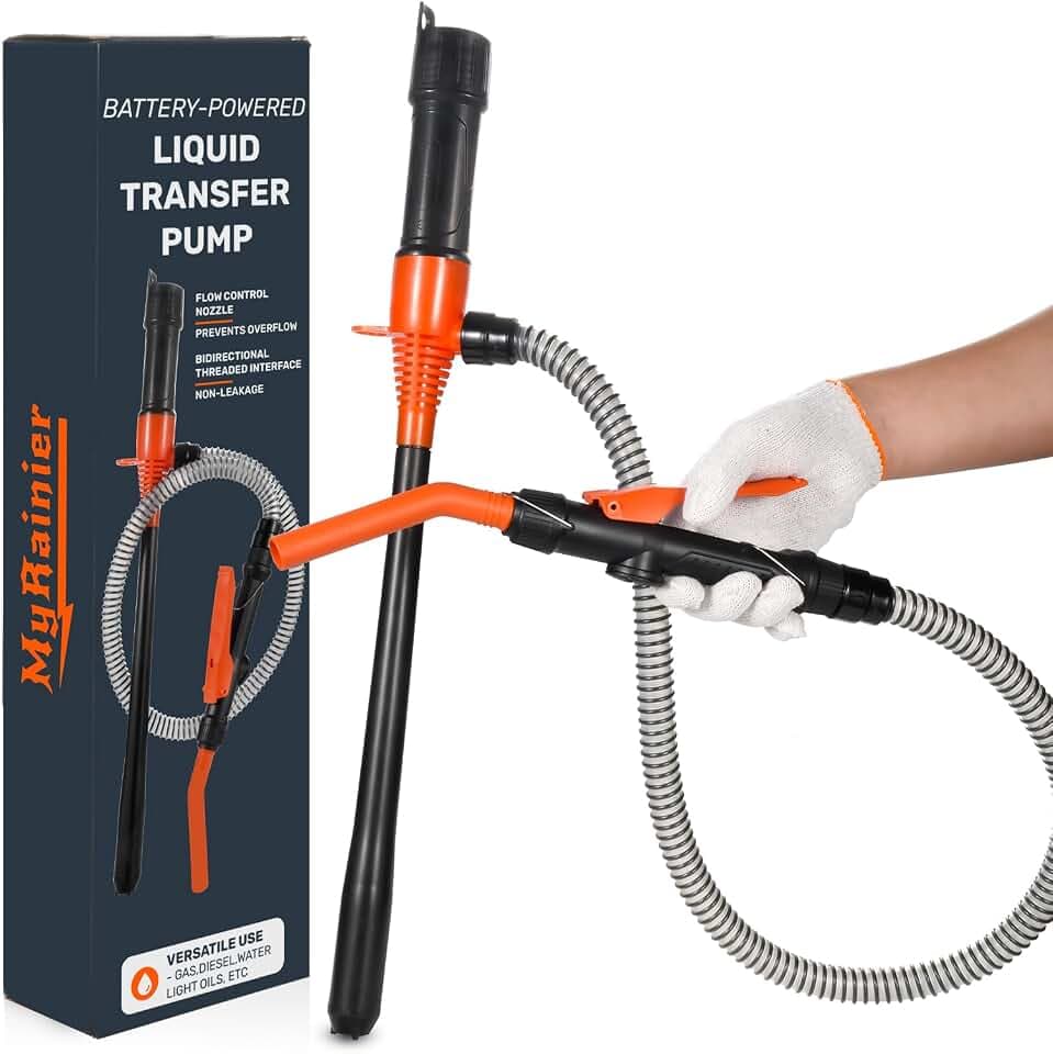 Battery Fuel Transfer Pump, 47-Inch Hose Adjustable-flow nozzle