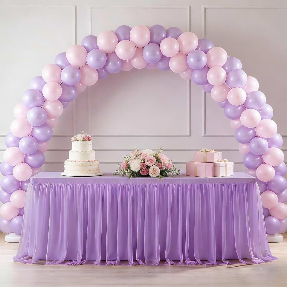 1-Pack Light Purple 2-in-1 Tulle Tablecloth for 4-Foot Rectangular Table