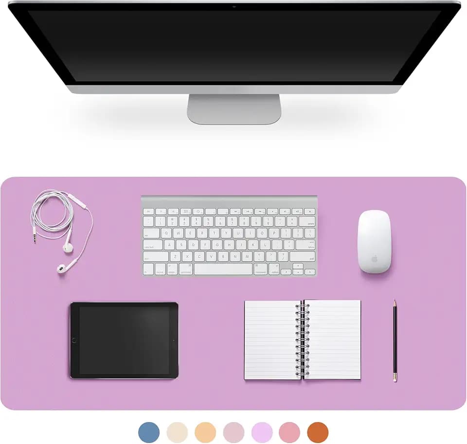 Leather Desk Pad Protector,Non-Slip Desk Pad(Light Purple, 35.4" x 17")
