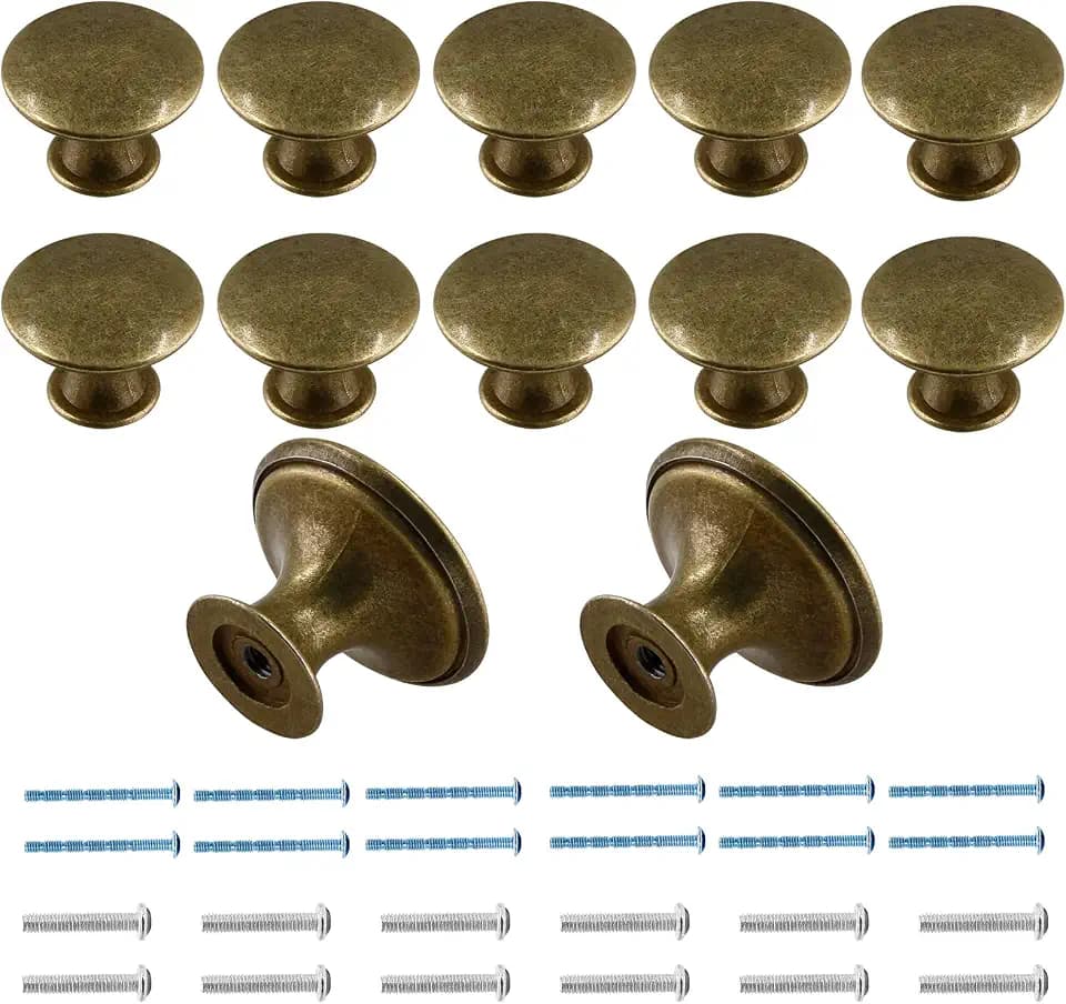 Brass Cabinet Knobs 1.18" Diameter, 12 Pcs