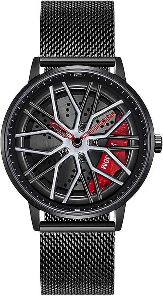MASTOP Men's Car Watch Creative Hollow Car Wheel Rim Hub Design Wristwatch