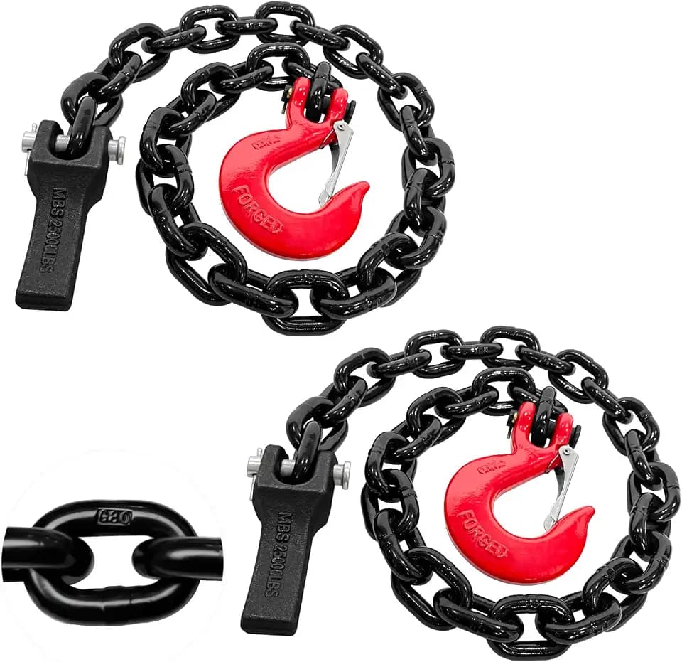 YATOINTO Heavy Duty 2-Pack 36 Inch Grade 80 Trailer Safety Chain with 3/8'' Red Clevis Snap Hook and Chain Retainer - WLL 25,000 lbs