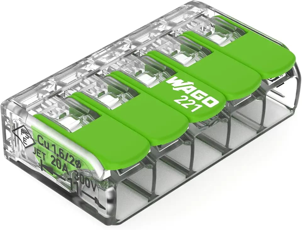 WAGO Green Range Klemme 5-Leiter I bis 4mm² I Verbindungsklemme 5 Leiter mit Hebeln für alle Leiterarten steckbar I 221-423 I 8 Stück