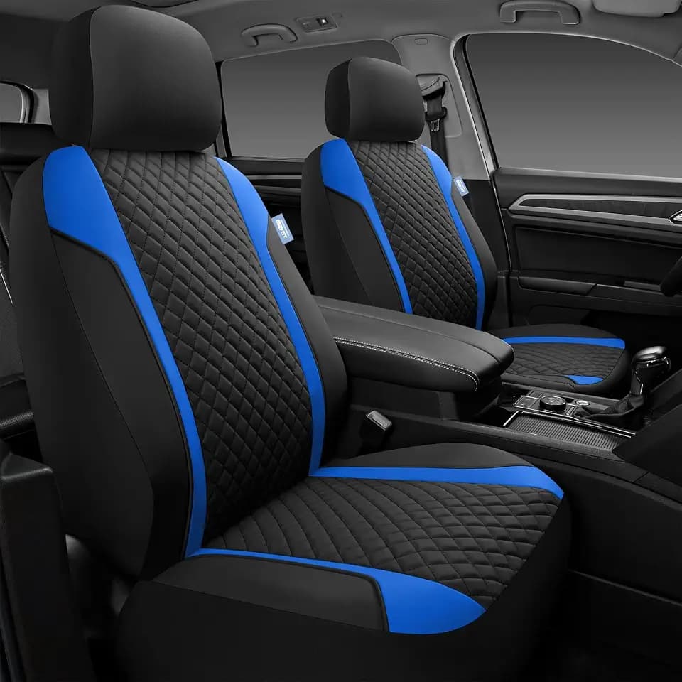 Skechers Seat Covers Contour Foam Cozy Fit,Leather Car Seat Covers, Car Seat Covers Front Seats Airbag Compatible, Universal Automotive Comfort for Most Cars, Vans, Trucks, SUV,Blue