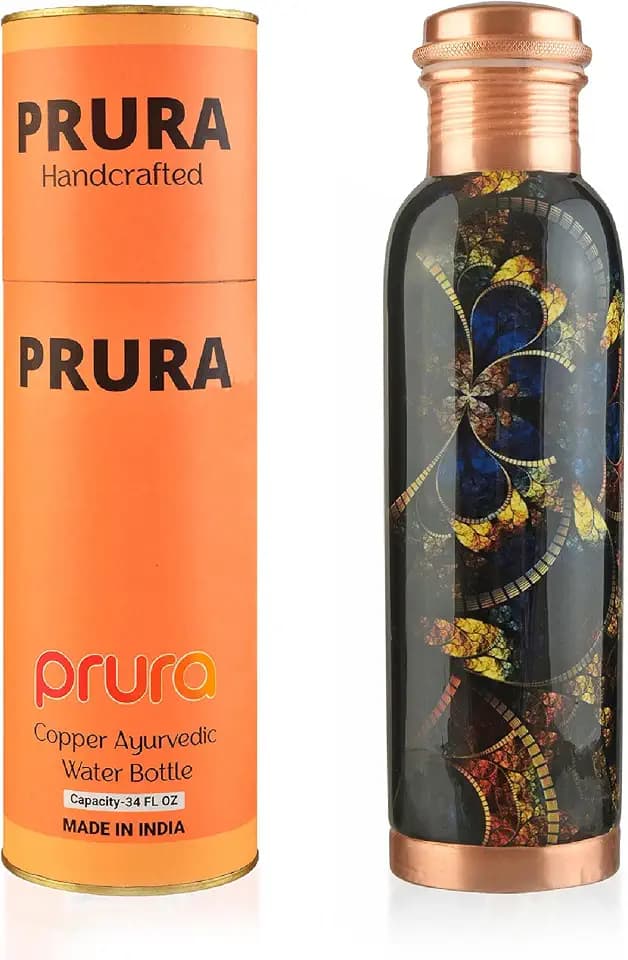 Antike schwarze Wasserflasche aus Kupfer, auslaufsicher, ayurvedisches Trinkgefäß, Kupfergefäß für Sport, Fitnessstudio, Outdoor, Yoga