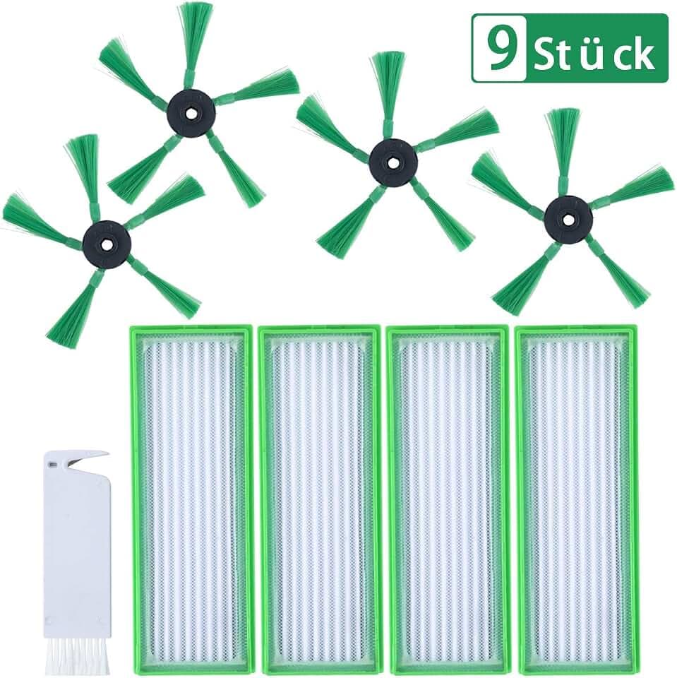 LAOYE 9 Stück Zubehör für Vorwerk Kobold VR200 VR300 Saugroboter - Ersatzteile 4 HEPA Allergiefilter, 4 Seitenbürsten, 1 Kleine Bürste - Ersatzset passend für Vorwerk Kobold VR 200, NICHT Original