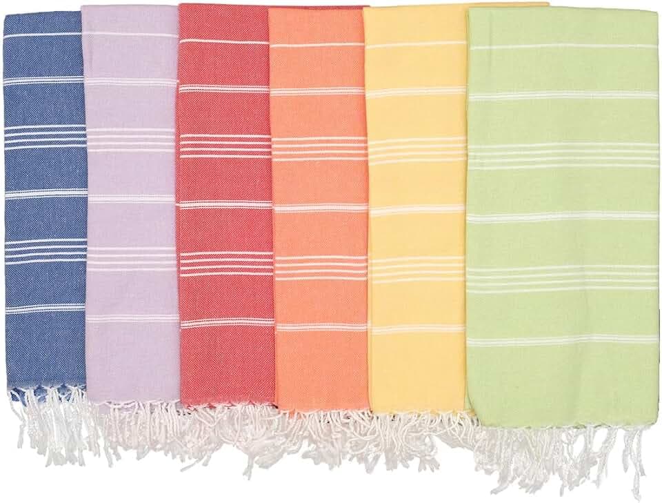 Turkish Beach Towel Oversized 39x71 Set of 6 | 100% Cotton Turkish Bath Towels Sand Free Quick Dry Towel Extra Large Pool Towels Lightweight Travel Towel for Adults