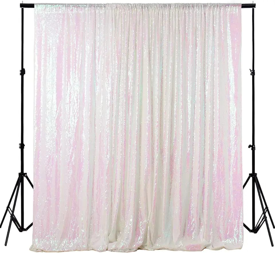 ShinyBeauty 4FTx6FT Sparkly Sequin Photo Backdrop, Photo Booth, Photography Backdrop, DIY Photobooth, Wedding Backdrop, Sparkle Backdrop, Grad Party, Birthday (Iridescent White)