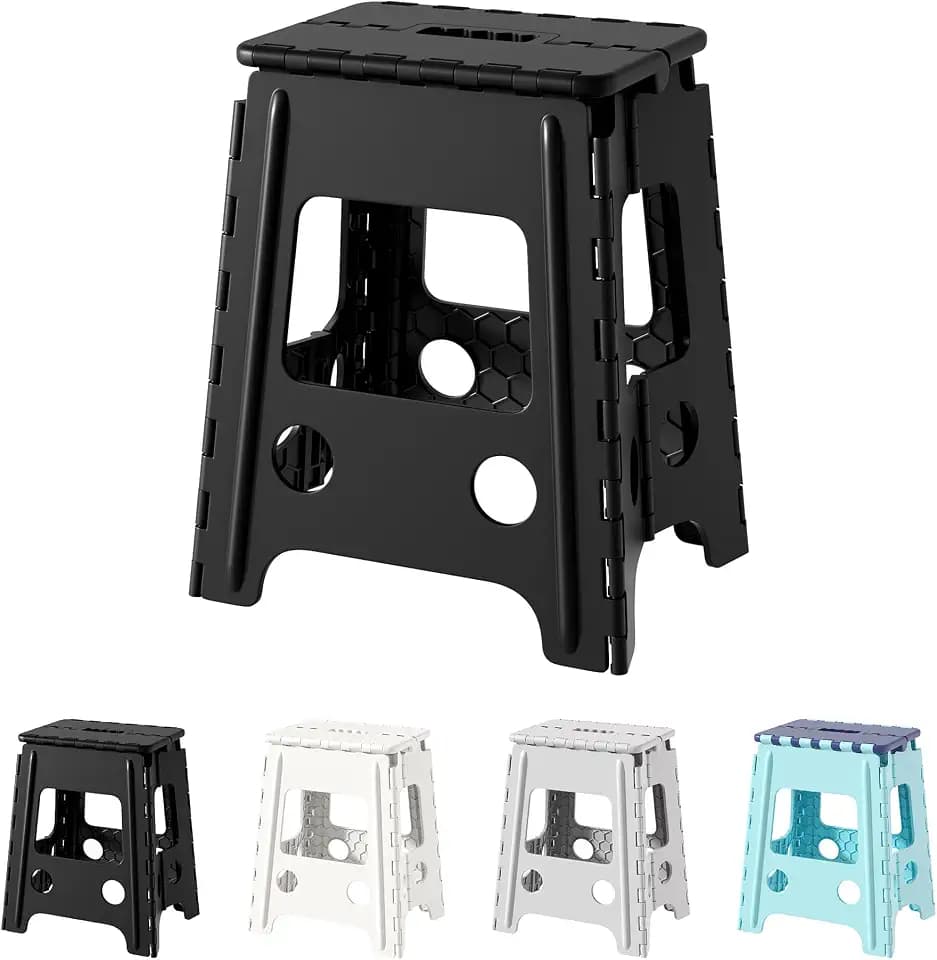 Cetomo 40cm Tritthocker Klappbar Kunststoff, Klappbare Küchenhocker für Erwachsene, Belastbarer Klapptritt, Tragbare Hocker für Schlafzimmer, Schwarz, 1er Pack