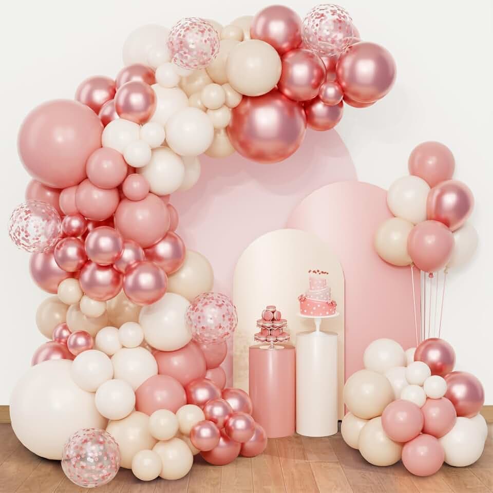 QIFU Rosa Luftballons Geburtstag -108 Luftballon Girlande Rosegold Weiß Luftballons Beige Helium Ballons For Geburtstagsdeko Mädchen Frauen Baby Party Dekoration Gender Reveal Party Deko Hochzeitsdeko