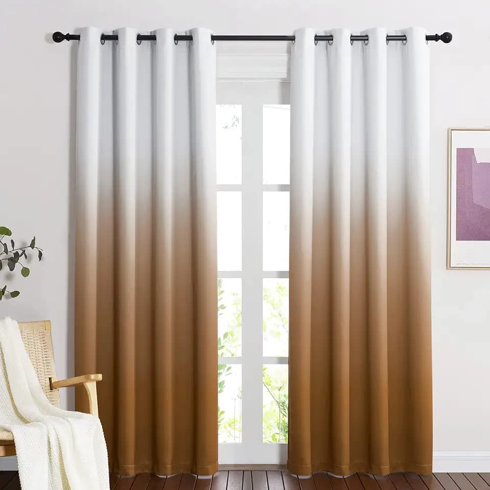 NICETOWN Gold Ombre Blackout Curtains for Living Room, Light Blocking Thermal Insulated Gradient Drapes for Hall Room, Grommet Short Curtains for Nursery, 52x63 Inches, 2 Panels