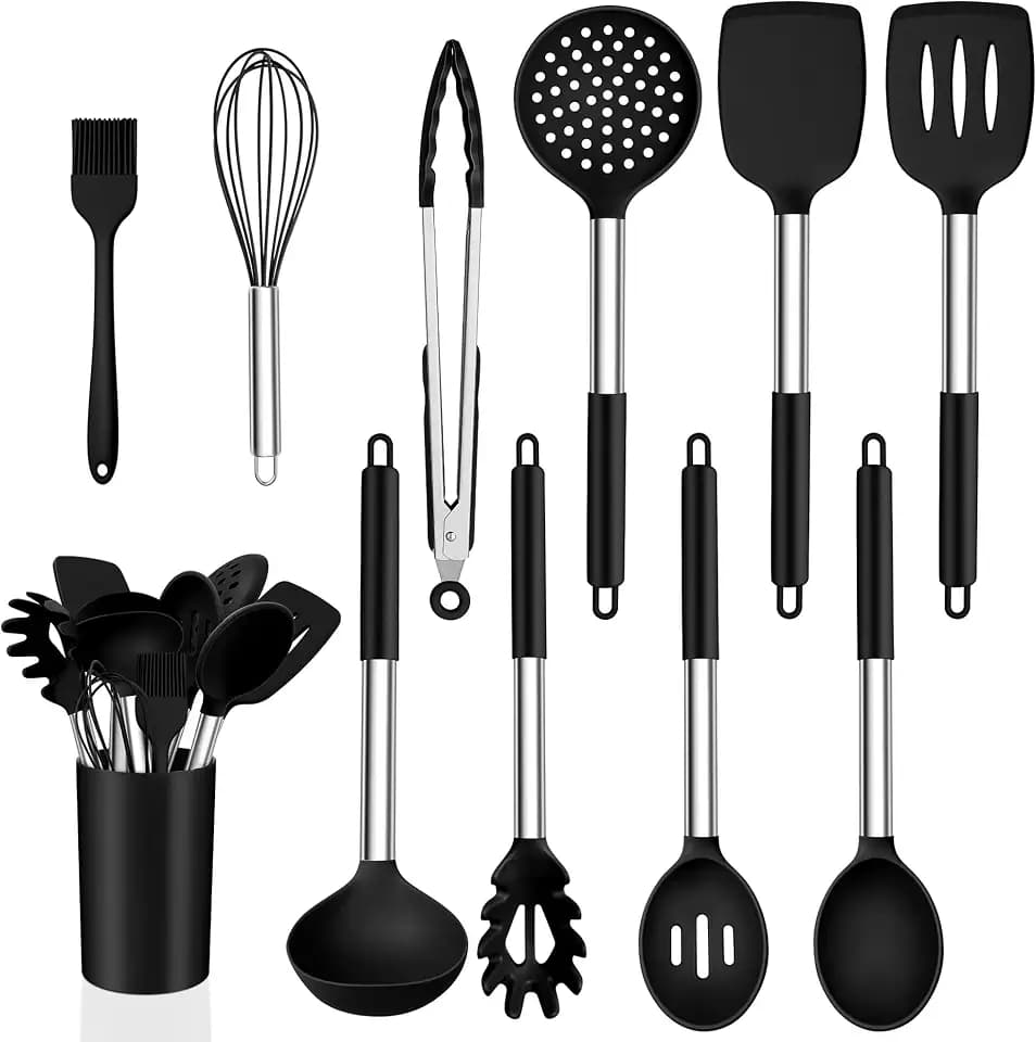Onader 11 Stück Silikon Küchenhelfer Set, Silikon Küchenutensilien Schwarz